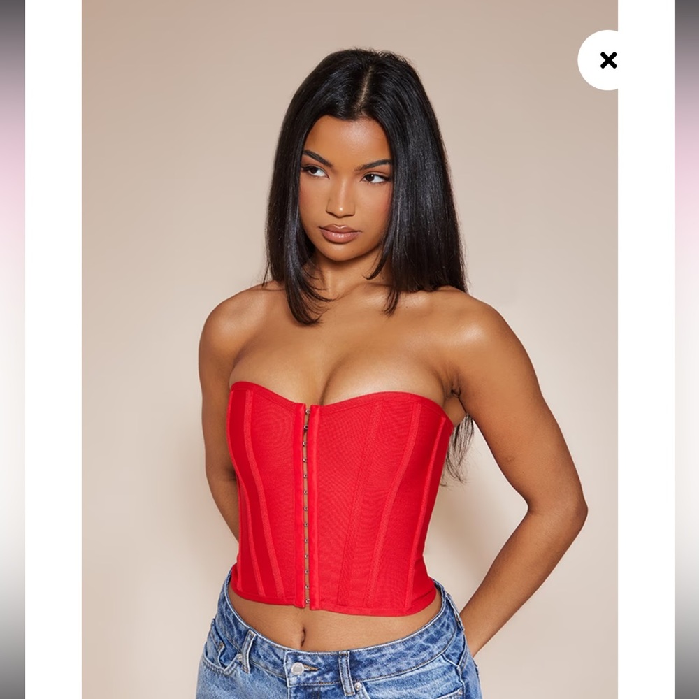 ✨Pretty Little Thing Dusty Red Bandage Hook And Eye Structured Corset